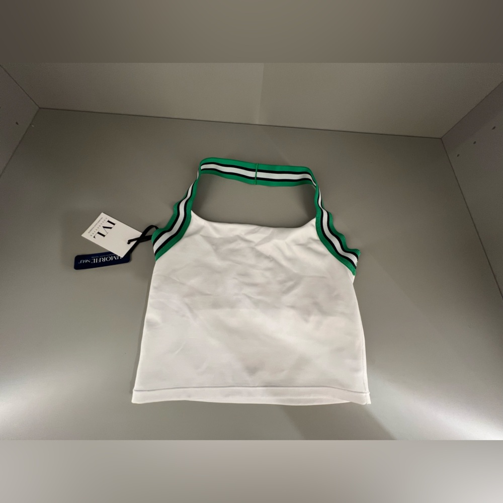 IVL Collective White Crop Tank Top with Green